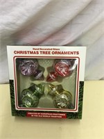 4 Indented Glass Christmas Tree Ornaments in Box