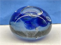 Blue Glass Paperweight - Signed
