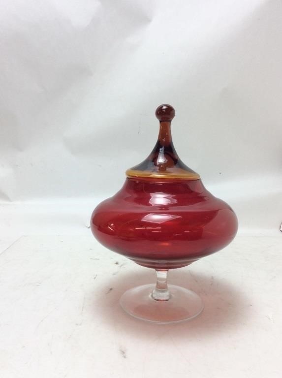 MID-CENTURY EMPOLI RUBY LIDDED COMPOTE