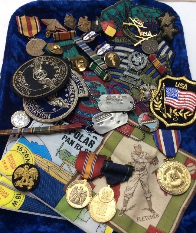 MILITARY PATCHES, PINS, DOG TAGS, MEDALS