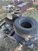 PALLET OF TRAILER HOUSE TIRES AND MISC TRUCK PARTS