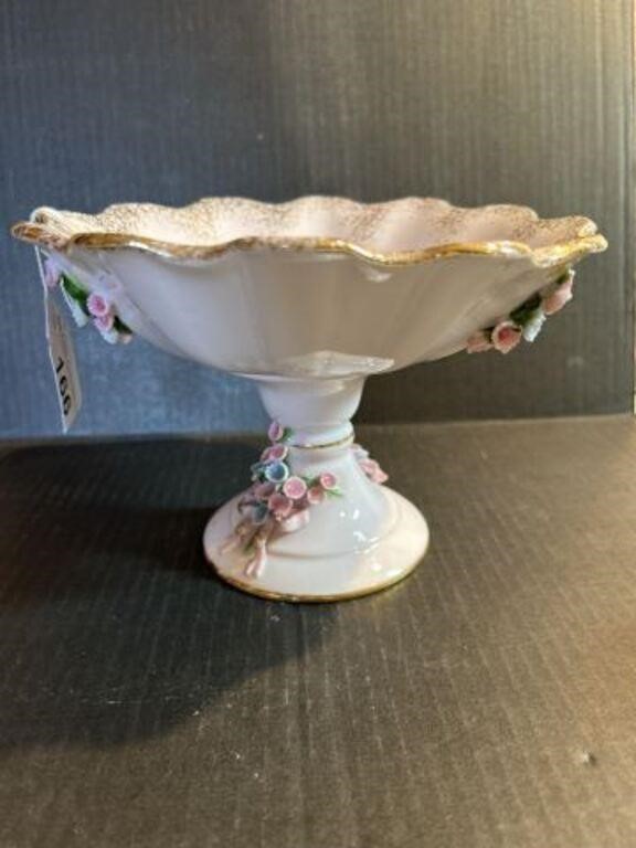VINTAGE LEFTON CHINA PINK FOOTED CANDY DISH WITH