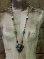 MIXED STONE AFRICAN TRADE BEAD NECKLACE ROCK STONE