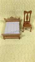 Miniature dollhouse furniture bed and chair
