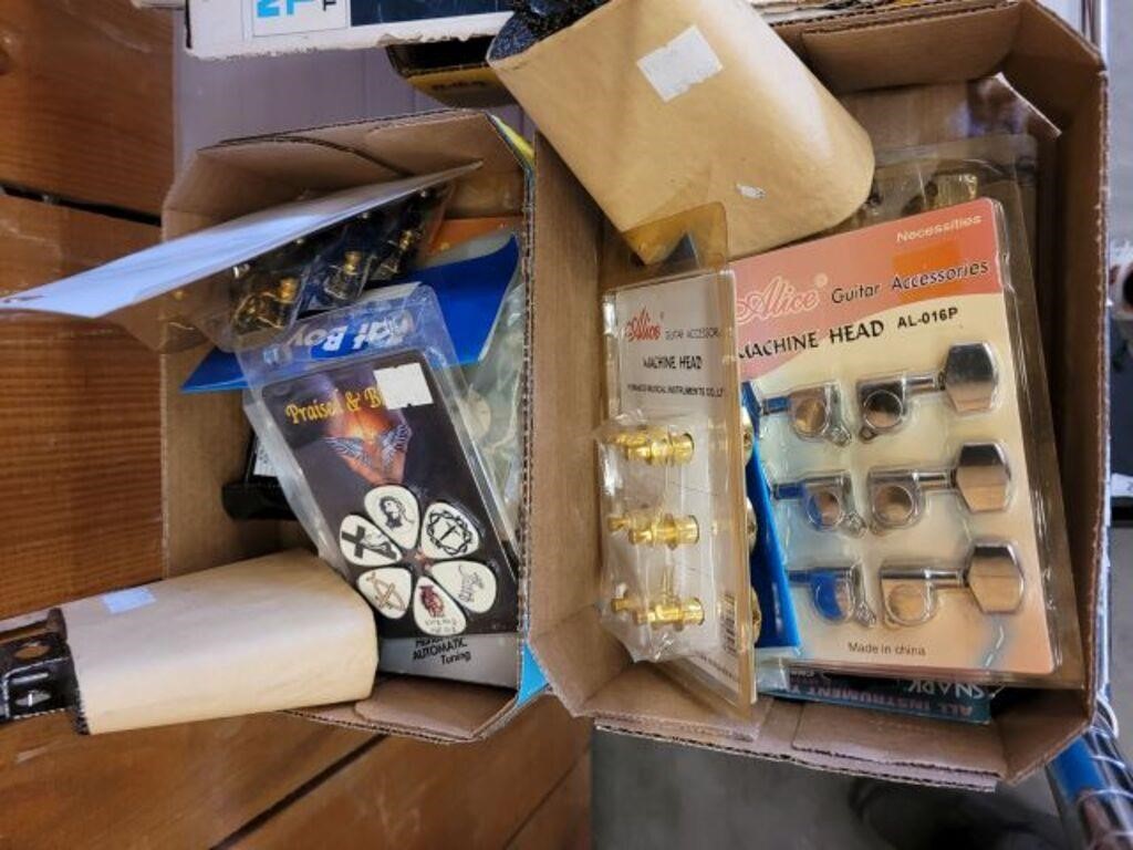 GROUP OF ASSORTED GUITAR PARTS, COW BELLS