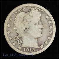 1913 Silver Barber Quarter (VG+)