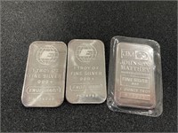 3 - SILVER BARS - 1 OUNCE - .999 FINE