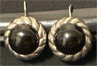925 Sterling Silver & Onyx Pierced Earrings 10.7