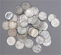 (49) Mixed Roosevelt and Mercury Silver Dimes.