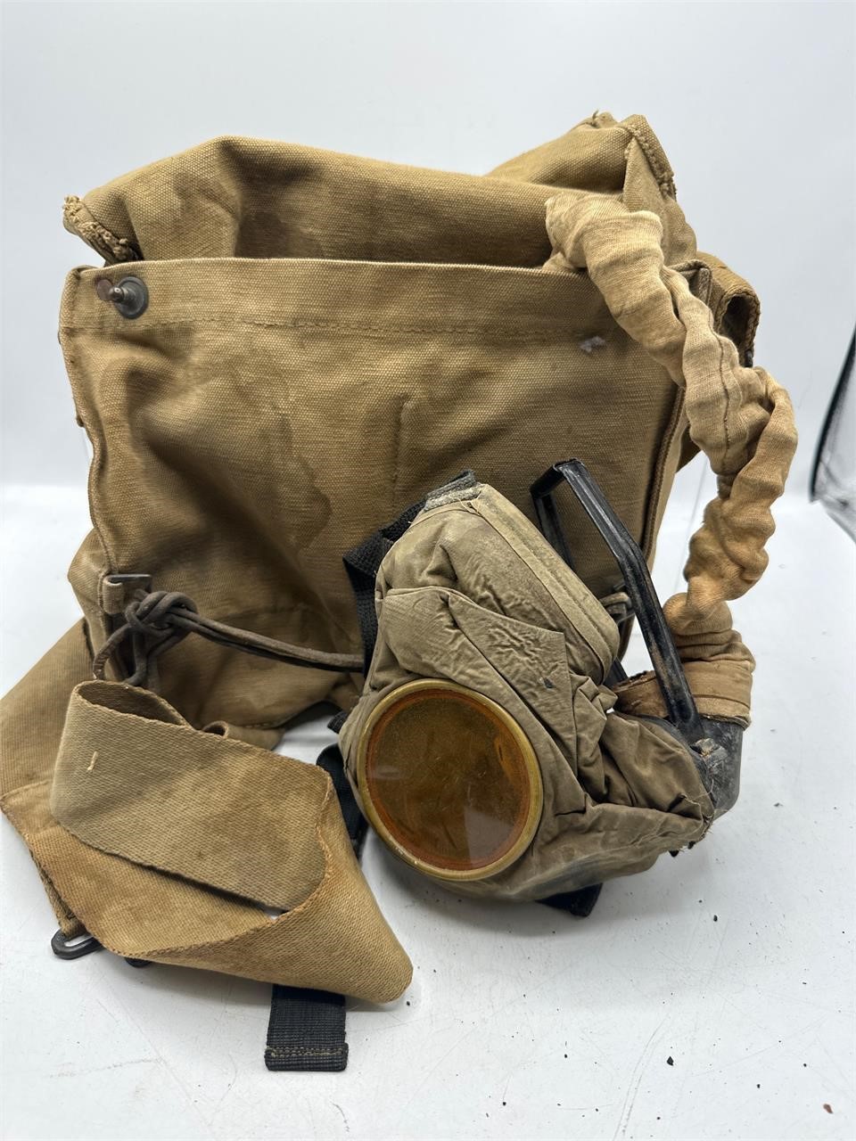 Vintage military gas mask and bag