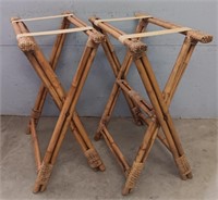 (2) Rattan Folding Bamboo Luggage Tables