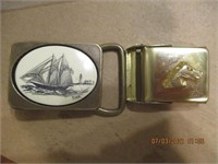 Carved Sailing Ship Signed Dion Buckle,