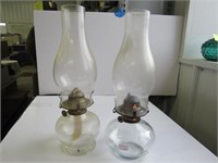Pair Clear Glass Base Oil Lamps