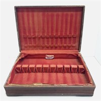 Dark wood vintage silverware box red liner