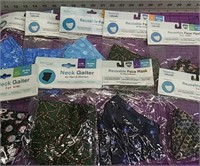 Lot of various reusable mask and neck gaiters.