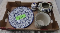 Blue Ceramic Plate / Pepper Shaker / Vase Lot