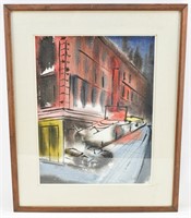 Signed Arthur City Streets Watercolor/Ink Painting