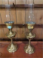 Brass pair lamps 21in H