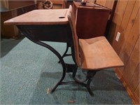 Antique school desk iron and wood