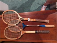 3 vintage tennis rackets