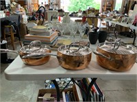 set of 3 copper pots with lids IL Mulino