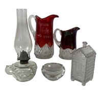 Glass Souvenirs & Oil Lamp