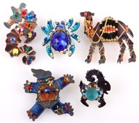 RARE LIZTECH ORNATE ANIMAL MIRROR BROOCHES