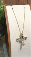 Gold Tone 18 Inch Necklace Beautiful Cross