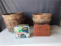 4 Bushel Baskets and Lunch Pails