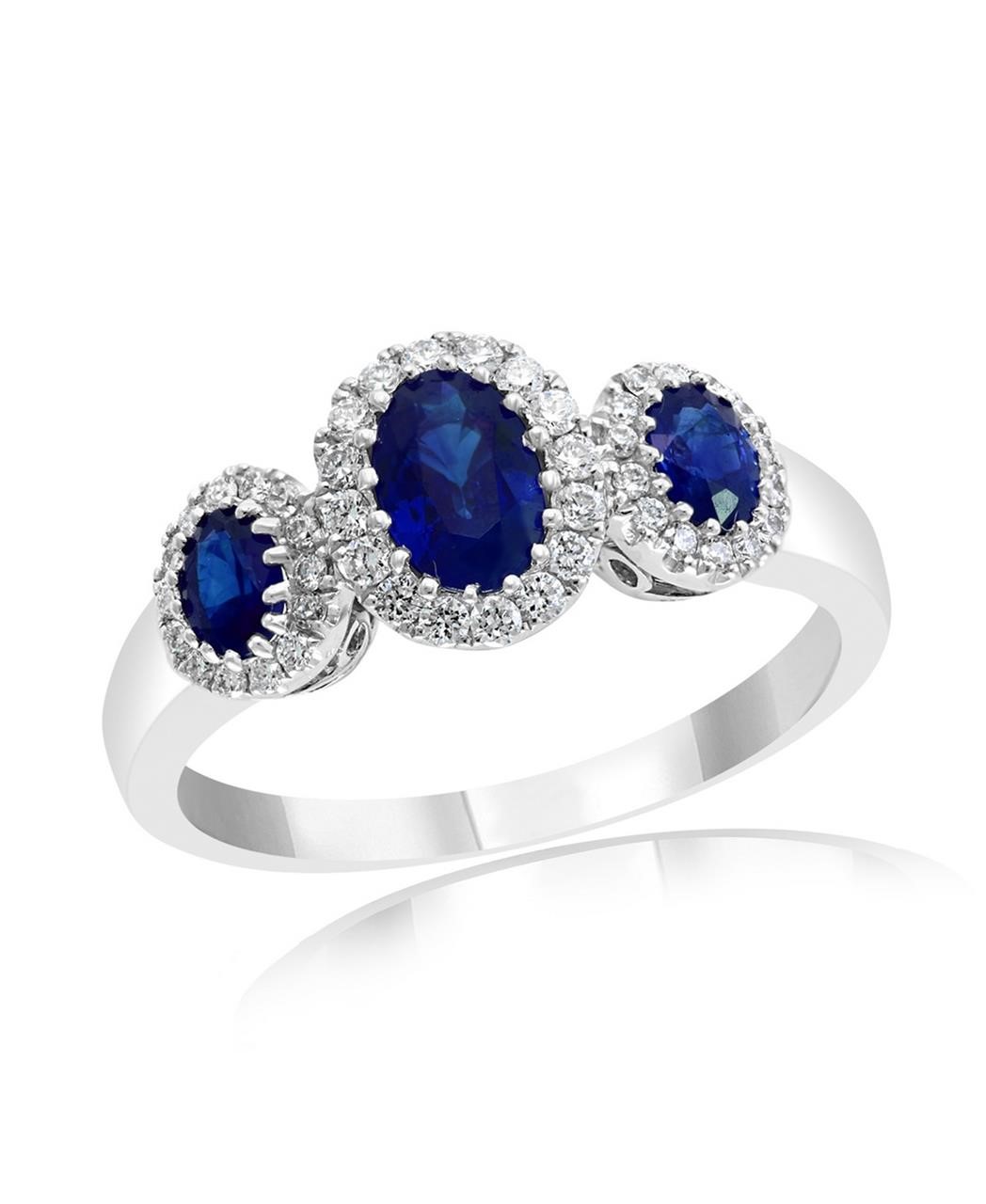 14K WHITE GOLD 0.24CT DIAMOND 0.89CT SAPPHIRE RING