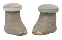 (2) TAXIDERMY ELEPHANT FEET FASHIONED AS STOOLS