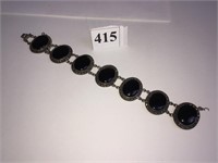 SILVER 925 BRACELET WITH BLACK CABACHONS AND