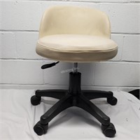 Cream Leather rolling stool with back   - G