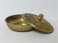 Vintage Round Covered Brass Dish ~ 5.5" Rim