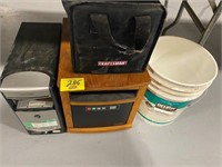 HEATER, BEHR BUCKET, CRAFTSMAN TOOL BAG, COMPUTER