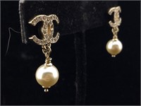 Channel crystal pearl drop earrings Genuine