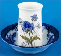 Antique Flow Blue Bowl & Vintage Vase