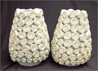 Pair of Rose encrusted ceramic vases