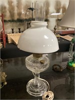 Electrified glass oil lamp/milk glass shade