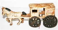 Cast Iron Horse Drawn Milk Delivery Wagon 7" L