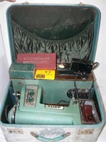 VINTAGE WHITE SEWING MACHINE, OLD SUITCASE