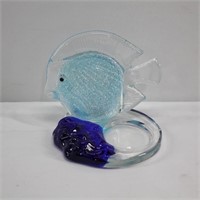 Aqua Glass Fish Votive Holder 4"