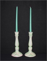 Pair of Italy Floral Ceramic Candle Stick Holders