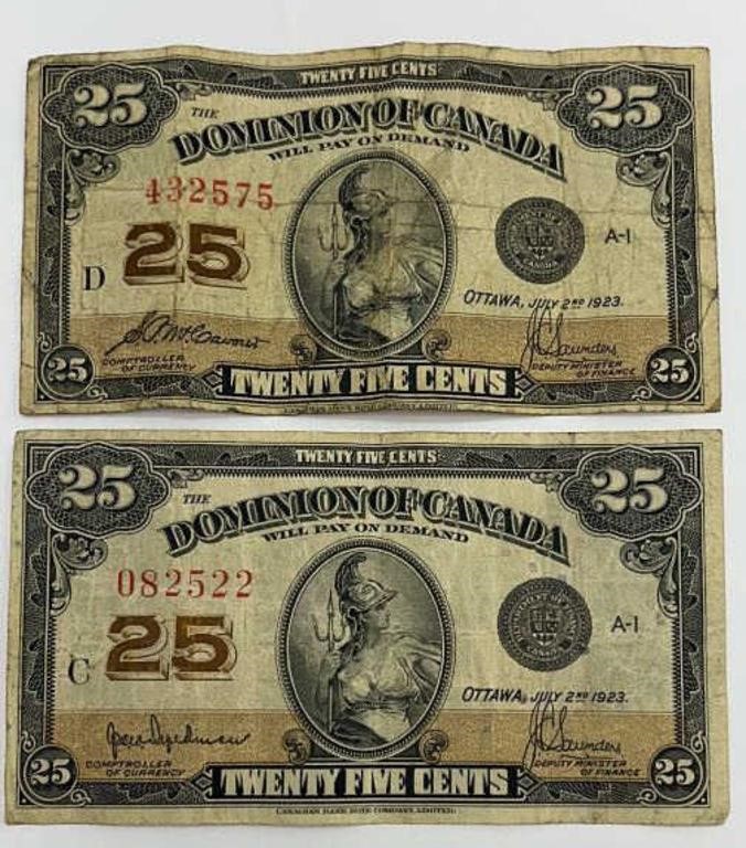 Two Twenty Five Cents Paper Bills