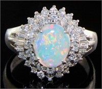 Platinum 1.77 ct Natural Opal & Diamond Ring