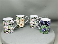 4 Queens China "Midnight Bloom" cups