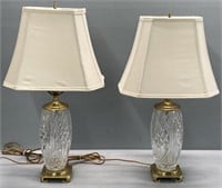 2 Waterford Crystal Cut Glass & Brass Lamps