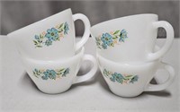 Fire King Tea Cups White Glass Blue Floral Pattern