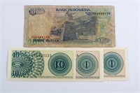Four Assorted Indonesia Banknote of 1, 10 and 1000