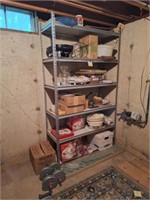 Metal Shelf, Area Rug, Weights, Tupperware